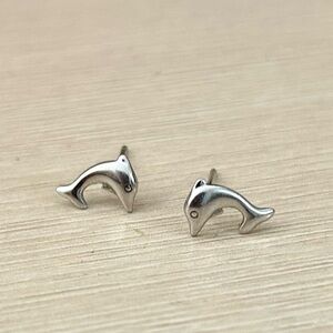 925 Sterling Silver Dolphin Stud Earrings – Minimalist Ocean Animal Studs